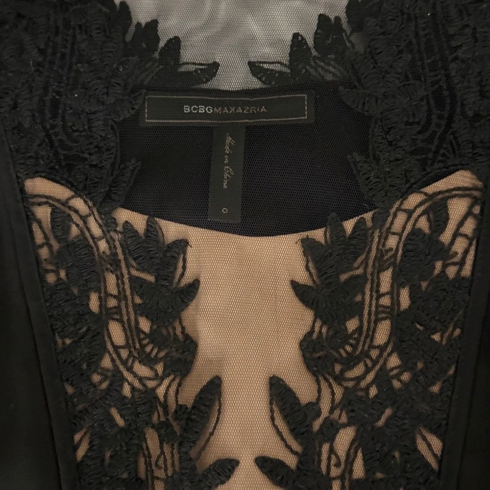 BCBGMAXAZRIA Black Lace High-Low Gown Sleeveless Formal Dress Size 0 - Picture 4 of 12